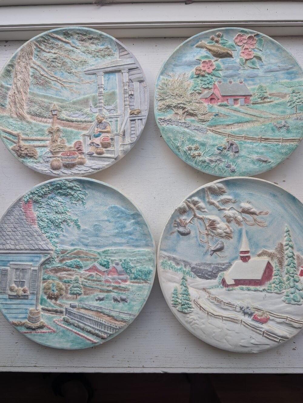 Set of 4 Vintage 1980 Byron Molds 3D ceramic relief wall plates